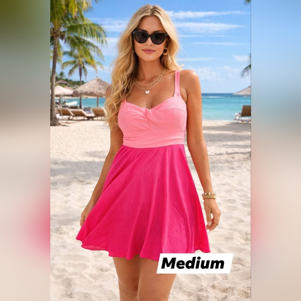 Sleeveless Two-Tone Pink A-Line Summer Dress